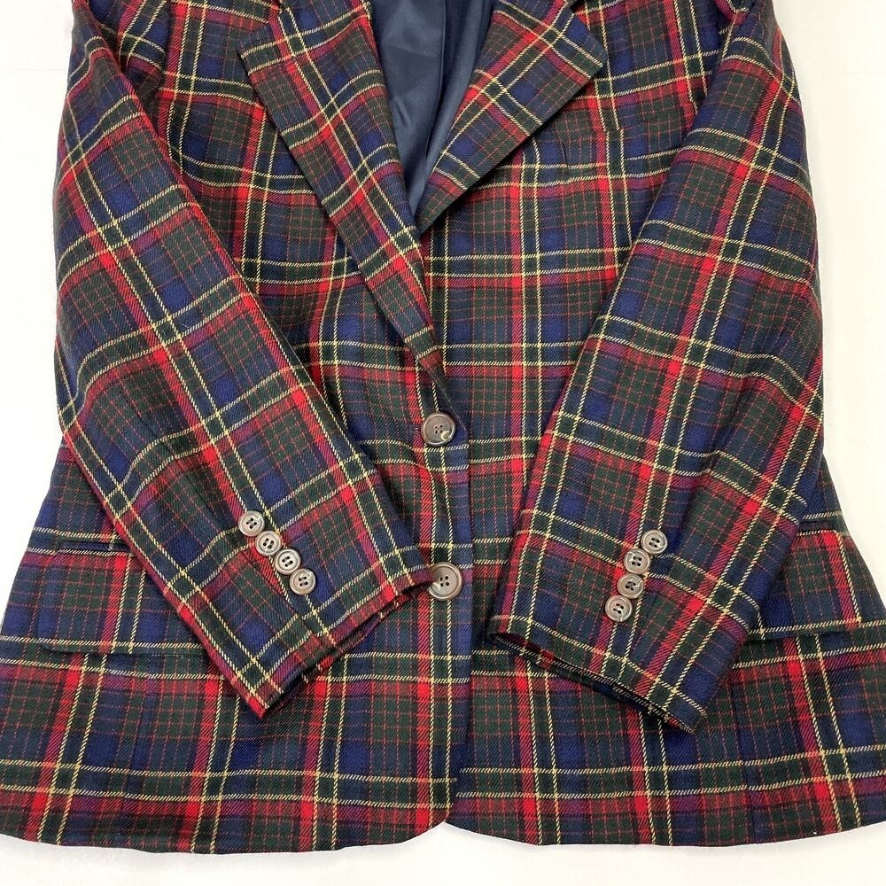 Lauren Ralph Lauren Plaid Worsted Wool Blazer Navy Red Green Size 12 Made in USA - Picture 9 of 16